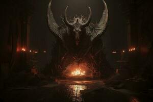 devil in hell, demon sitting on a throne, Warrior king sitting on the throne. fantasy scenery. concept art, generate ai photo