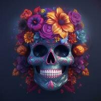 Day of the Dead skulls. Dia de los Muertos. Day of the Dead and Mexican Halloween background. Mexican tradition festival. Day of the dead sugar skull. Dia de los Muertos, generate ai photo