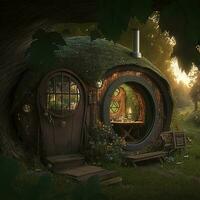 Concept art illustration of hobbit house, generate ai photo