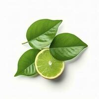 Fresh lemon with green leaves isolated on white background, generate ai photo