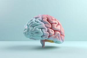 3d human brain pastel colors on blue background, . photo