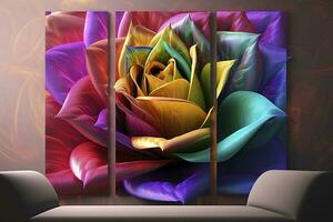 3d colorful flower. for canvas print interior wall decor, generate ai photo