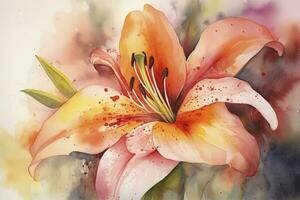 a watercolor painting of a single flower, adding texture and detail to capture its unique characteristics, such as the delicate petals of a rose or the intricate stamen of a lily, generate ai photo