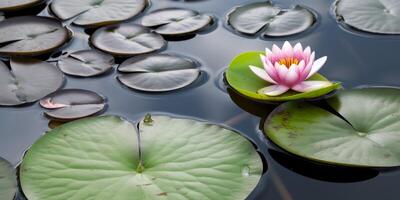 Water lily and stones in a pond photo