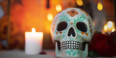 Day of the dead skull blur background photo