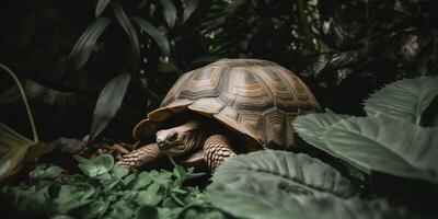 A tortoise in the jungle with a sunshine Ai generated photo