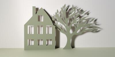 Paper cut out of a house with a tree photo