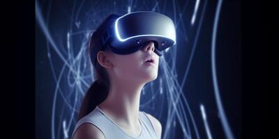 Beautiful girl in virtual reality future photo