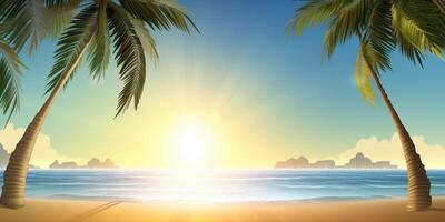 soleado verano playa con palma arboles y mar ai generado foto