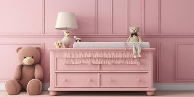 Pink bedrooms with a pink dresser photo
