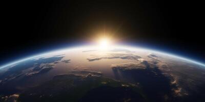 Earth in space with a sunshine on it Ai generated photo
