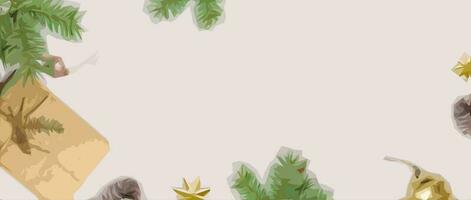 Christmas or New Year background, plain composition made of Xmas decorations and fir branches, flat lay, blank space for a greeting text photo