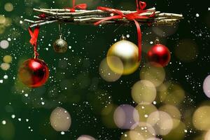 Closeup of Christmas-tree decorations, christmas tree and decorations christmas background photo
