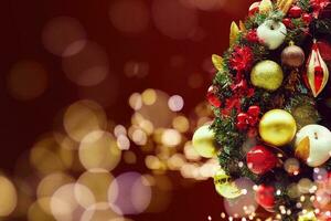 Closeup of Christmas-tree decorations, christmas tree and decorations christmas background photo