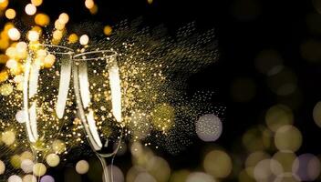 Two glasses of champagne with lights in the background. christmas background photo