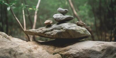 rocas con un árbol rama en el parte superior ai generado foto