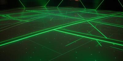 green laser on empty dance floor on night club photo