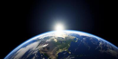 el tierra desde espacio con Brillo Solar en eso ai generado foto
