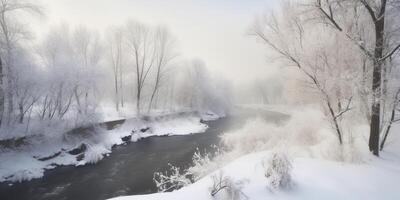 Snow covered landscapes and mountains in background photo