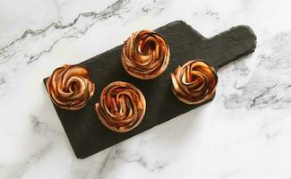 Dessert, pastry, apple rose with puff pastry photo