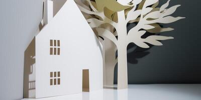 Paper cut out of a house with a tree photo