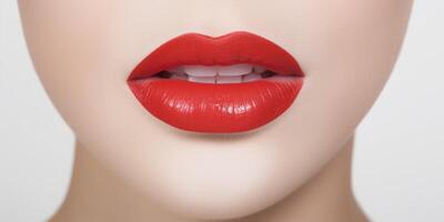 mujer labios con diferente colores lápiz labial ai generado foto