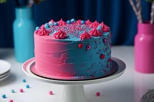 Blue and pink cake. Gender reveal party. . photo