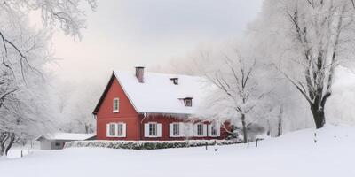 invierno paisaje con Nevado camino ai generado foto