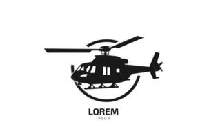 Black Hawk style helicopter silhouette in black isolated on white background and vector graphic