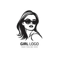 Girl logo symbol design with beautiful woman portrait and Unique icon layout for beauty and fashion business Vector