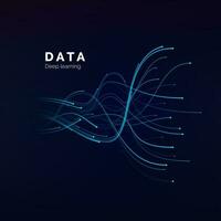 Data visualization. Deep learning or big data concept. Abstract blue waves on dark background. vector