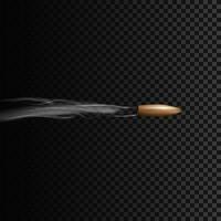 Realistic bullet in motion with smoke effect. Vector illustration isolated