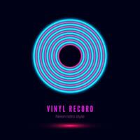 Neon Vinyl Retro Record. Album cover or template for party invitation in retro style. Vector
