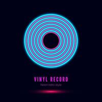 Neon Vinyl Retro Record. Album cover or template for party invitation in retro style. Vector