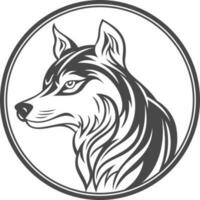 Vector illustration of a wolf head viewed from a side set inside circle on isolated background.