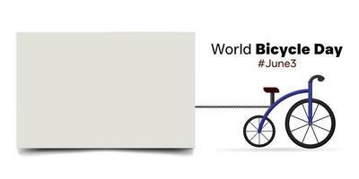 World Bicycle Day Commemorative Greeting Template with a Blank Frame on the Left Side for Additional Text. A bicycle is pulling an empty board frame. vector