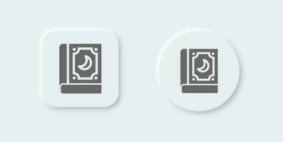Spell book solid icon in neomorphic design style. Magic signs vector illustration.