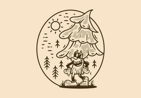 Mascot character of pine tree in vintage style vector