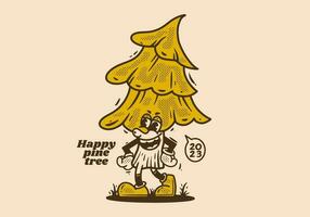 Mascot character of pine tree in vintage style vector