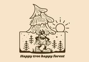 Mascot character of pine tree in vintage style vector