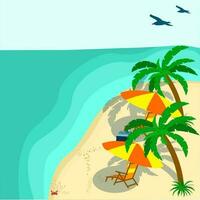 verano vacaciones tumbonas en mar playa paisaje hermosa marina bandera playa fiesta vector ilustración