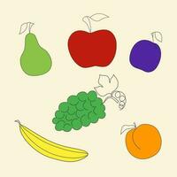 Cute bright colors of fruits vector collections. Set of fruits are set fruits, pear, apple, plum, grapes, banana, apricot. Available in eps10.