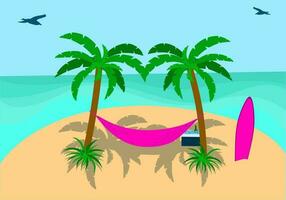 hammock on the beach for serfer relaxing on a hammock in the moonlight between two palm trees vector