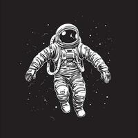 Black and white 2d illustration of astronaut in space template design vector