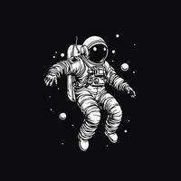 Black and white 2d illustration of astronaut in space template design vector