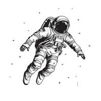 negro y blanco 2d ilustración de astronauta en espacio modelo diseño vector