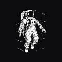 Black and white 2d illustration of astronaut in space template design vector