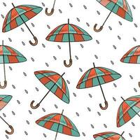 Seamless pattern with striped umbrella and rain drops on white background vector