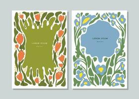 Set of poster, cover template with decorative botanical ornament. Vintage banner with simple flowers and leaves vector