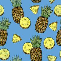 Seamless pattern with mosaic style pineapples on blue background vector